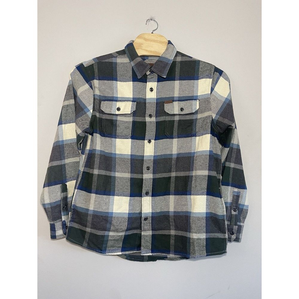 Orvis Mens L Heavy Flannel Shirt Jacket Blue Plaid Pockets Button Down Shacket‎